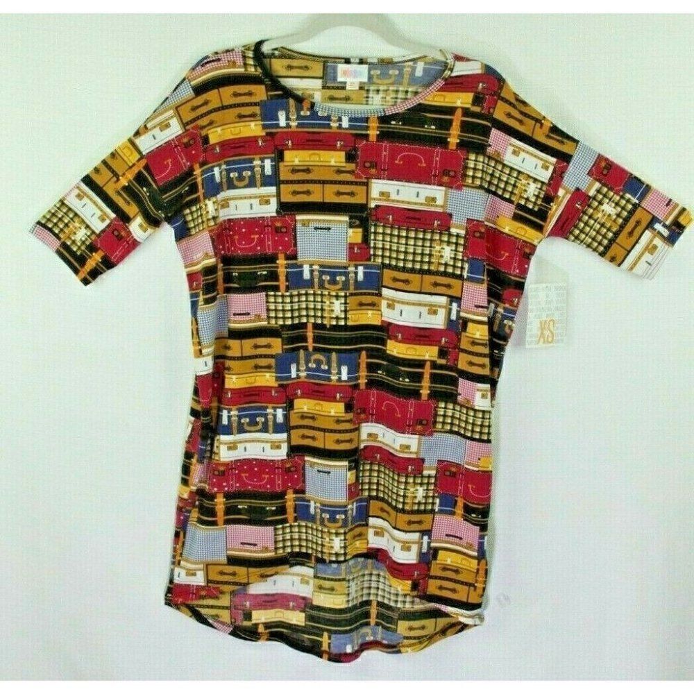 Lularoe Top XS T-Shirt Short Sleeves Rare SUITCASES Travel Print